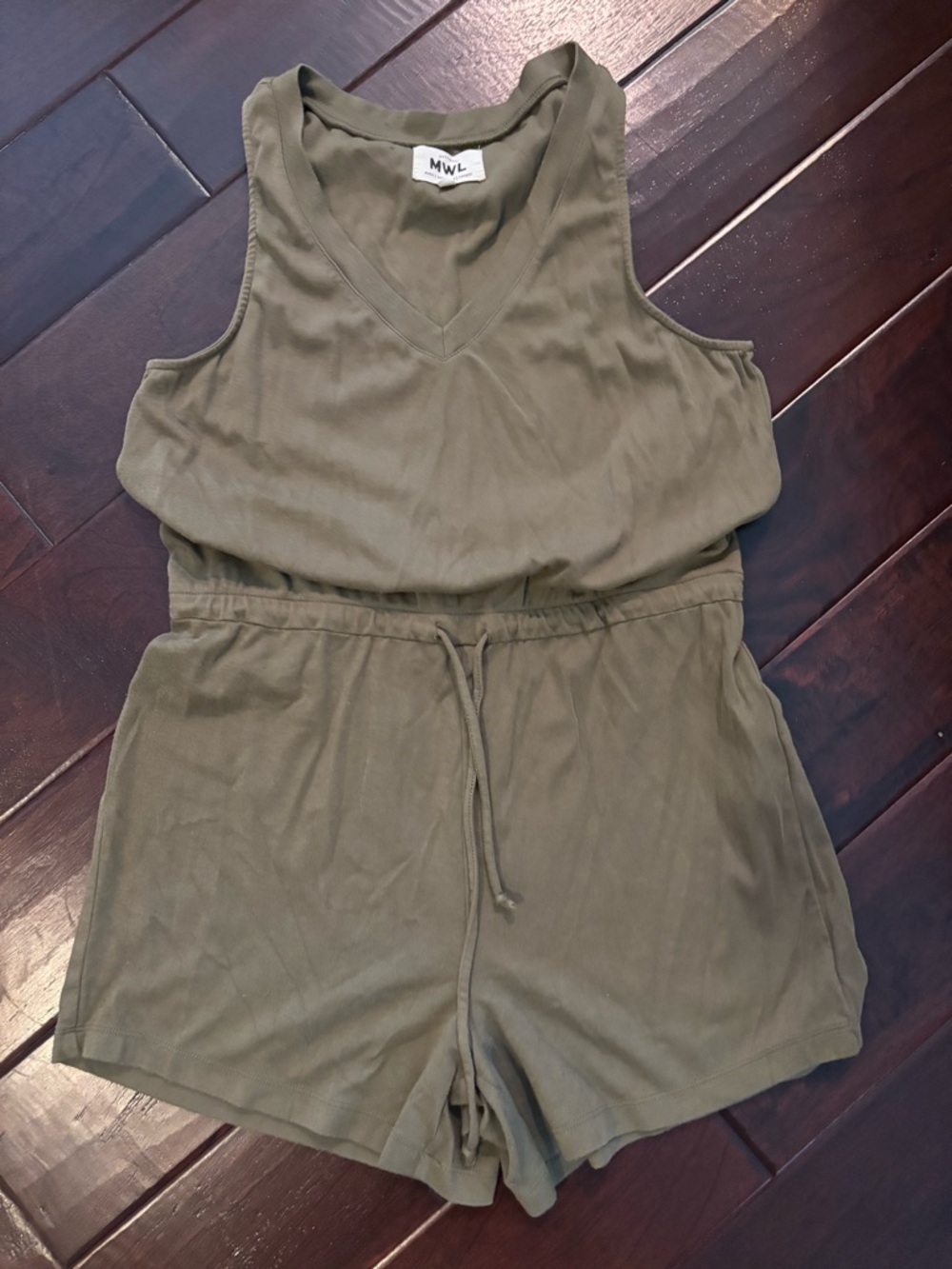 Madewell‎ MWL Olive Green Drawstring Waist Sleeveless Romper Size Medium - Picture 4 of 7